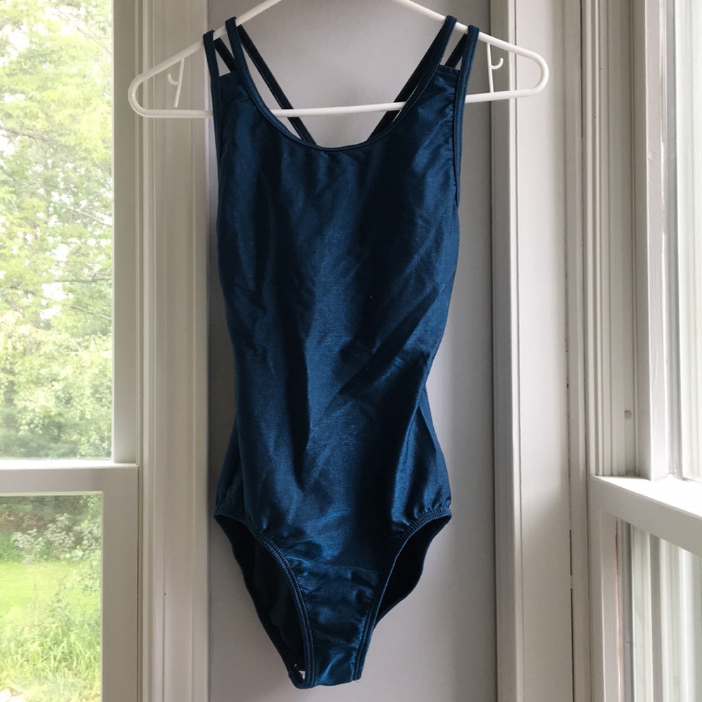 Turquoise Metallic Double Strapped Leotard